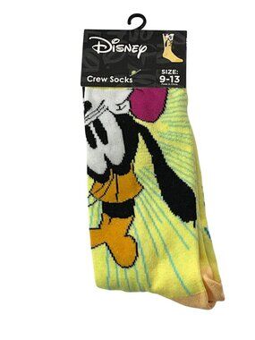 Goofy Cartoon Crew Socks Mens 9-13 Yellow Graphic Novelty Fun Gift Disney